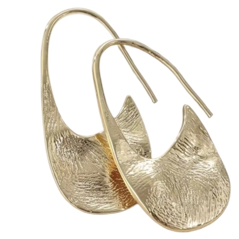 Textured Gold Crescent Hoop Statement Earrings • Gold Plated • NWOT